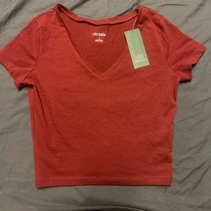 Wild Fable Berry Maroon V-neck Crop Top